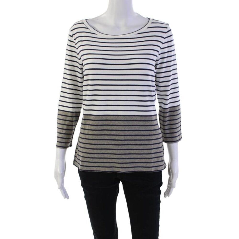 Max Mara Womens Long Sleeve Striped Colorblock T Shirt White Size XL